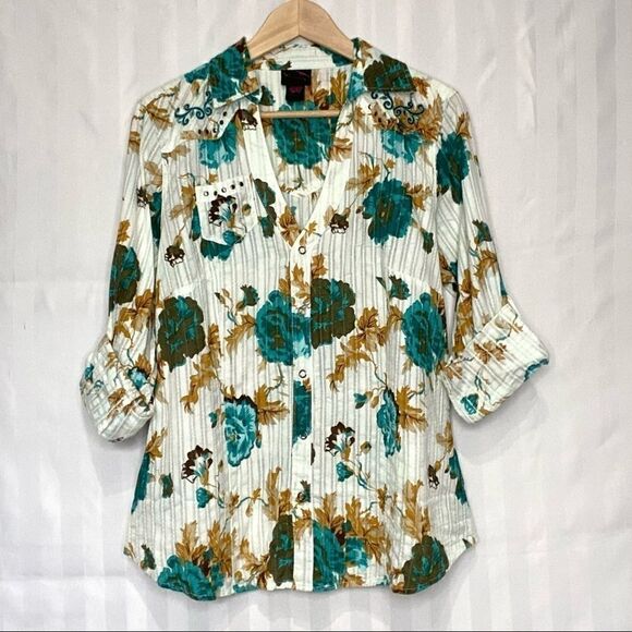 torrid Tops - Torrid Floral Print Ribbed Button Down Plus Size 0X
